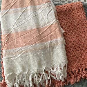 Coral & white stripe shower curtain and matching rug!